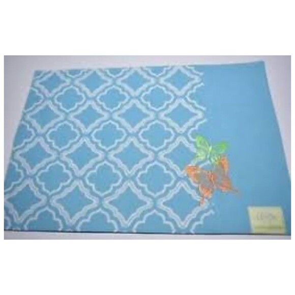 New Lenox Embroidered Butterfly Meadow Trellis Placemats, 3 blue 1 yellow - Picture 3 of 3